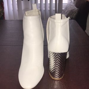 White chunky heel ankle boots
